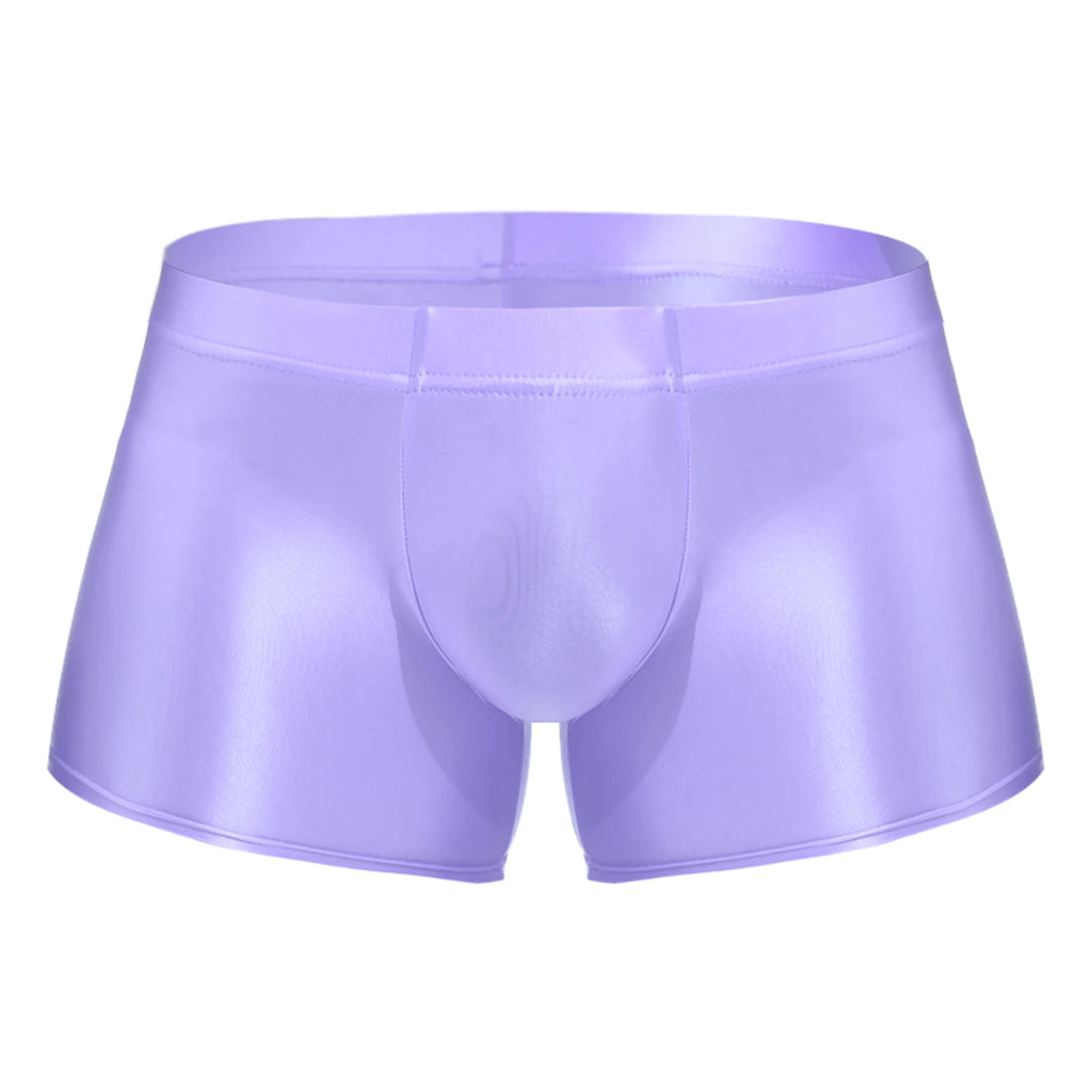 Swimwear for Men Low Rise Glossy Trunks Solid Color Boxers Shorts Homme Bathing Bottom Underpants Male Swimming Briefs Underwear