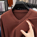 New Sweatwear Men's V Neck Basic Solid Color Sweaters Round Neck Elastic Pullovers Warm Autumn Knitted Oversized Sweater Men
