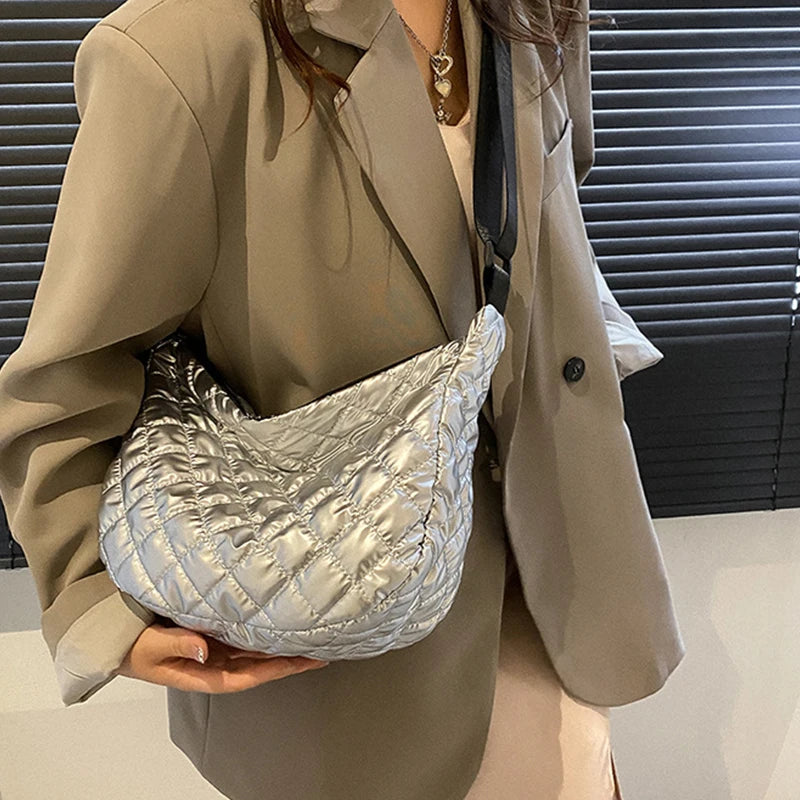 Women's Vintage Nylon Shoulder Underarm Bag Female Casual Waterproof Crossbody Hobo Bags Lady Quilted Space Cotton Handbag