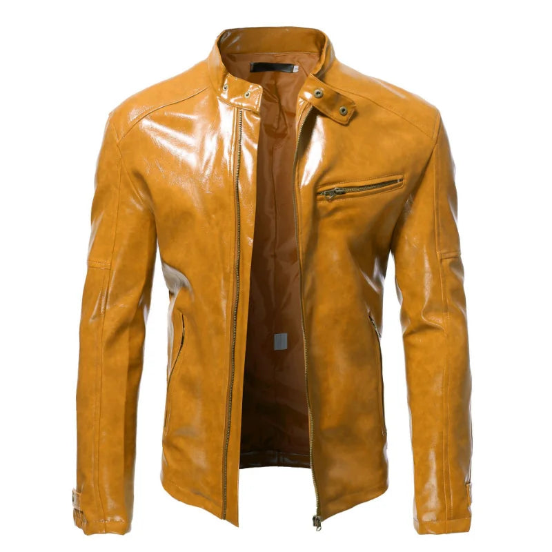 Men Clothing 2025 Mens Fashion Leather Jacket Slim Fit Stand Collar PU Jacket Male Anti-wind Motorcycle Zipper Jackets Men