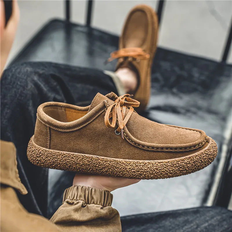 Fashion Loafers for Men's Suede Leather Casual Shoes Lace-up Men Light Comfortable Driving Flats Mens Outdoor Oxfords Shoes