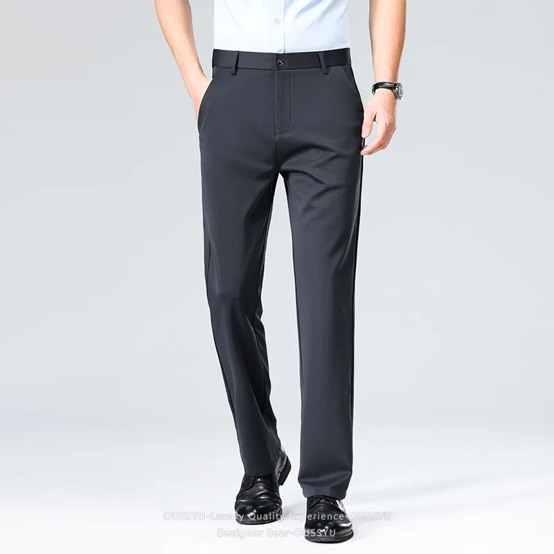 Brand Clothing Summer Thin Men's Stretch Suit Pants Business Slim Straight Work Office Black Formal Trousers Men Plus Size 40