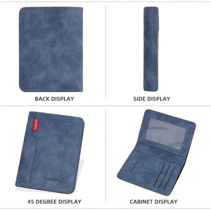 New Casual Two-Fold Men'S Wallet, Matte Pu Card Holder, Simple Vertical ID Card Case, Small Money Clip For Men