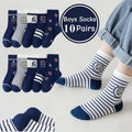 10 Pairs Boys Sports Crew Socks Soft Cotton Children Tennis Number Print Mid Calf Socks Breathable Kids School Daily Socks