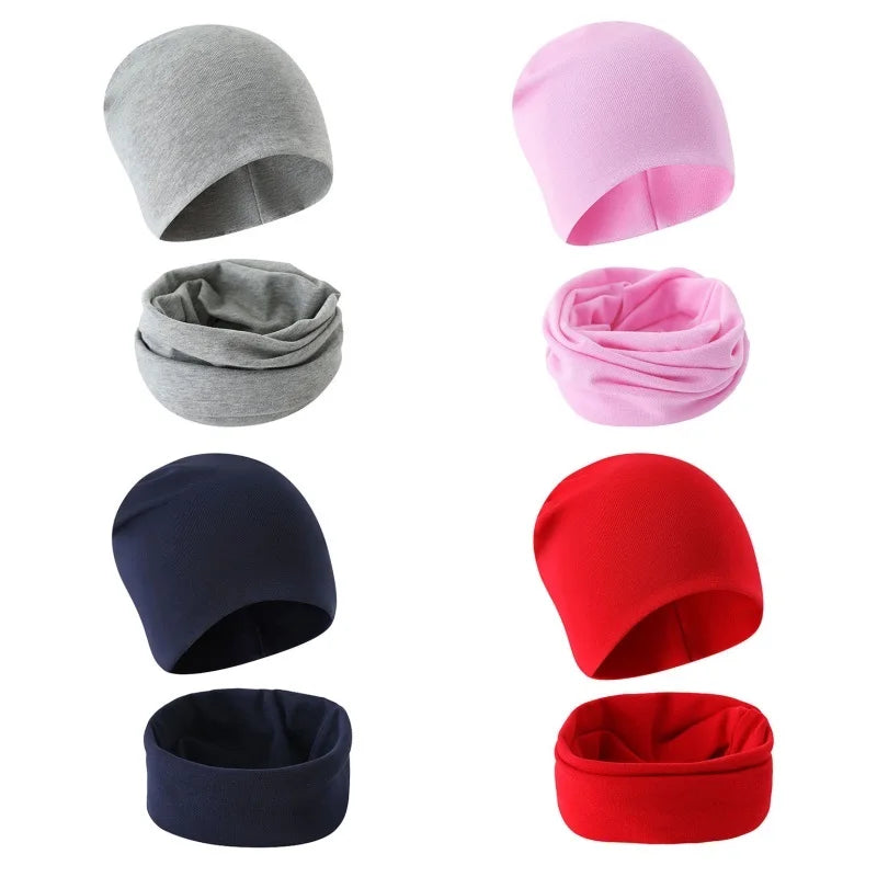 Children Beanie Hat Scarf Autumn Winter Solid Color Warm Toddler Hat Scarf for Girls and Boys Infant Hats Set Kids Neck Warmer