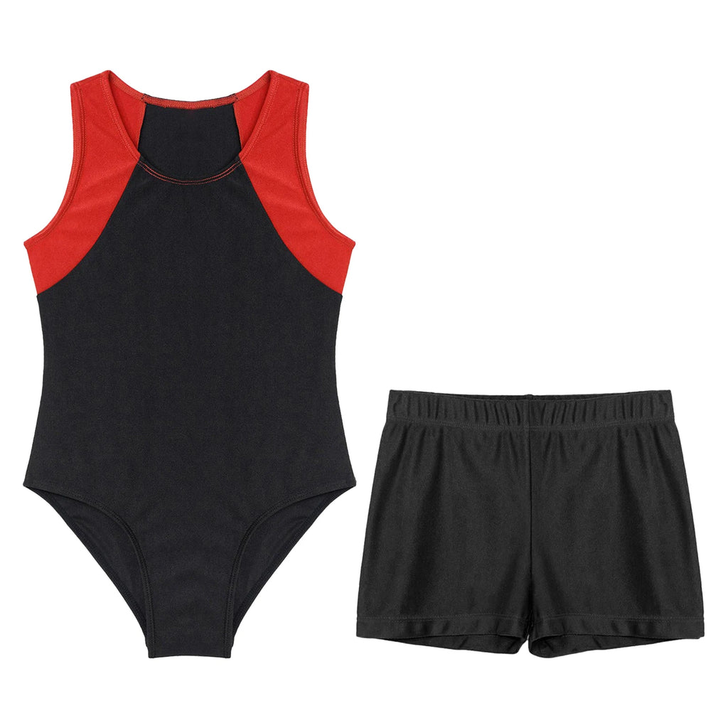 Kids Boys Sports Gymnastics Workout Sets Sleeveless Leotard Bodysuit Jumpsuit with Shorts Yoga Fitness Competition Dancewear