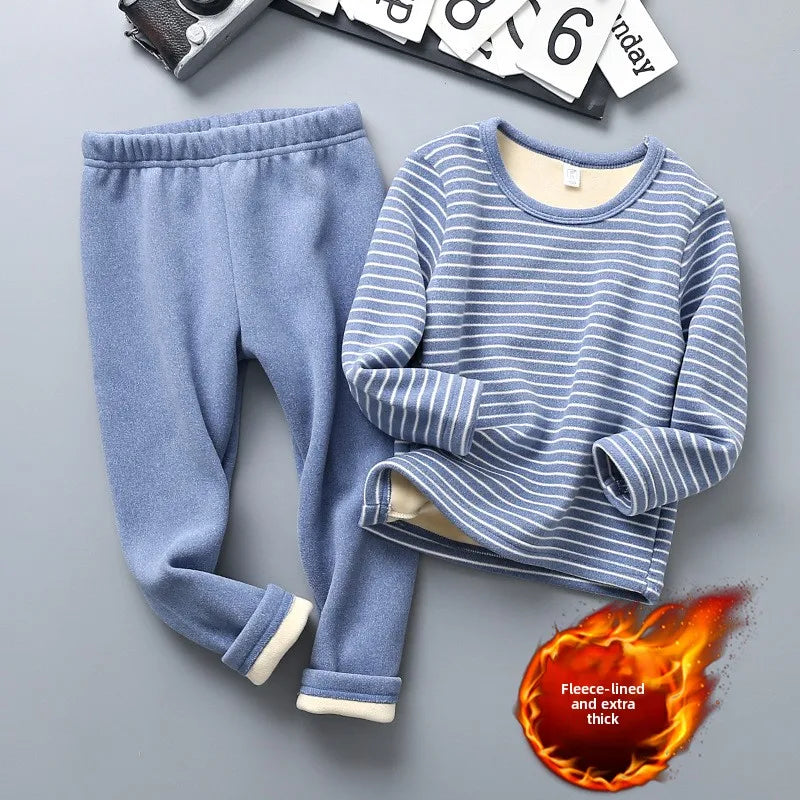Kids Thermal Underwear Set Fleece Lined Winter Pajamas Boys Girls Warm Two Piece Outfit