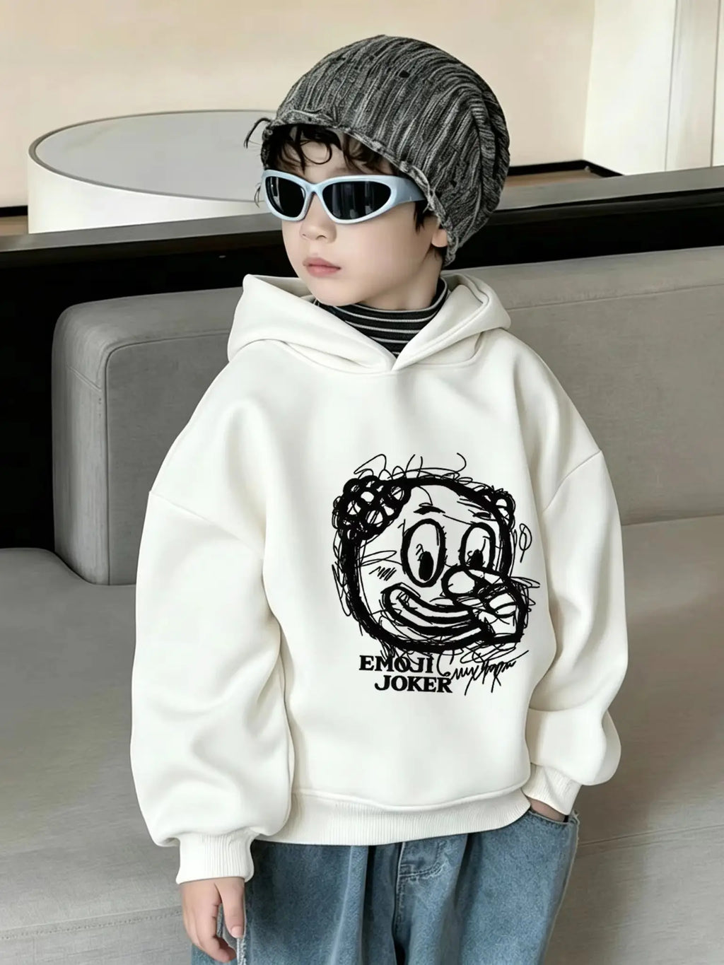 Boys Graffiti Joker Print Hoodie Autumn Kids Loose Hooded Sweatshirt Children Casual Long Sleeve Pullover Tops