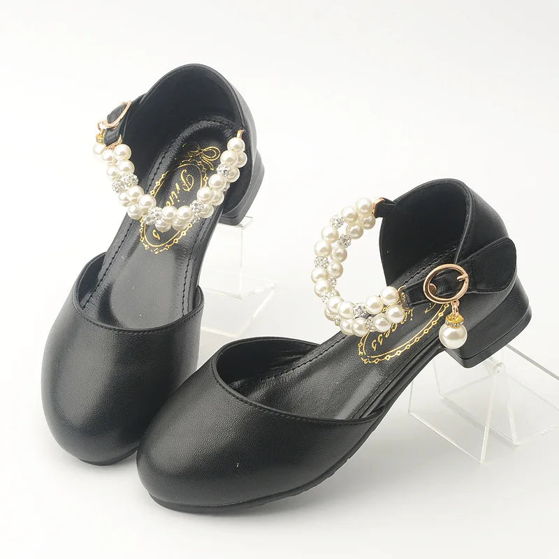 Children Girls Leather White Princess High Heel Kid Dress Student Show Dance Sandal Shoes Toddler Shoes Girl Mary Jane
