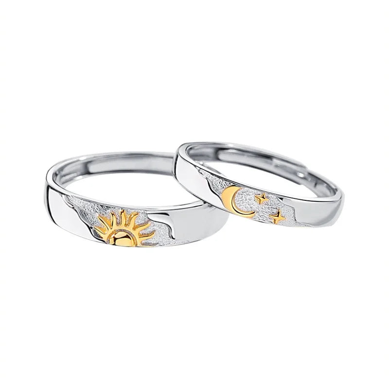 Trendy 925 Silver Ring For Men Women Jewelry Fashion Moon Sun Design Couple Ring Adjustable For Lover Wedding Accessories