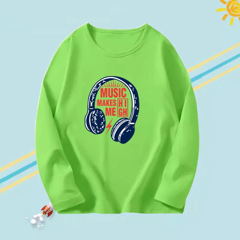 Kids Long Sleeve T-shirts Casual Boy Spring Autumn Base Tee Tops Big Boy Music Fashion T-shirts
