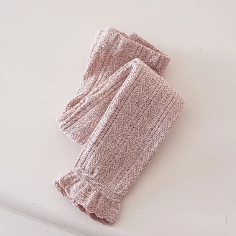 Kid Pants Spring Autumn Baby Girls Stretch Tight Leggings Cotton Solid Ruffle Ribbed Toddler for 1-8years