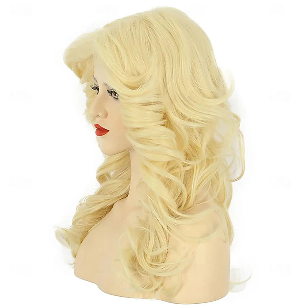 Synthetic Hair Women 70s Feathered Wig Long Blonde Wave Disco Singer Wig Vintage Costume Wig Halloween Party Costume Wig