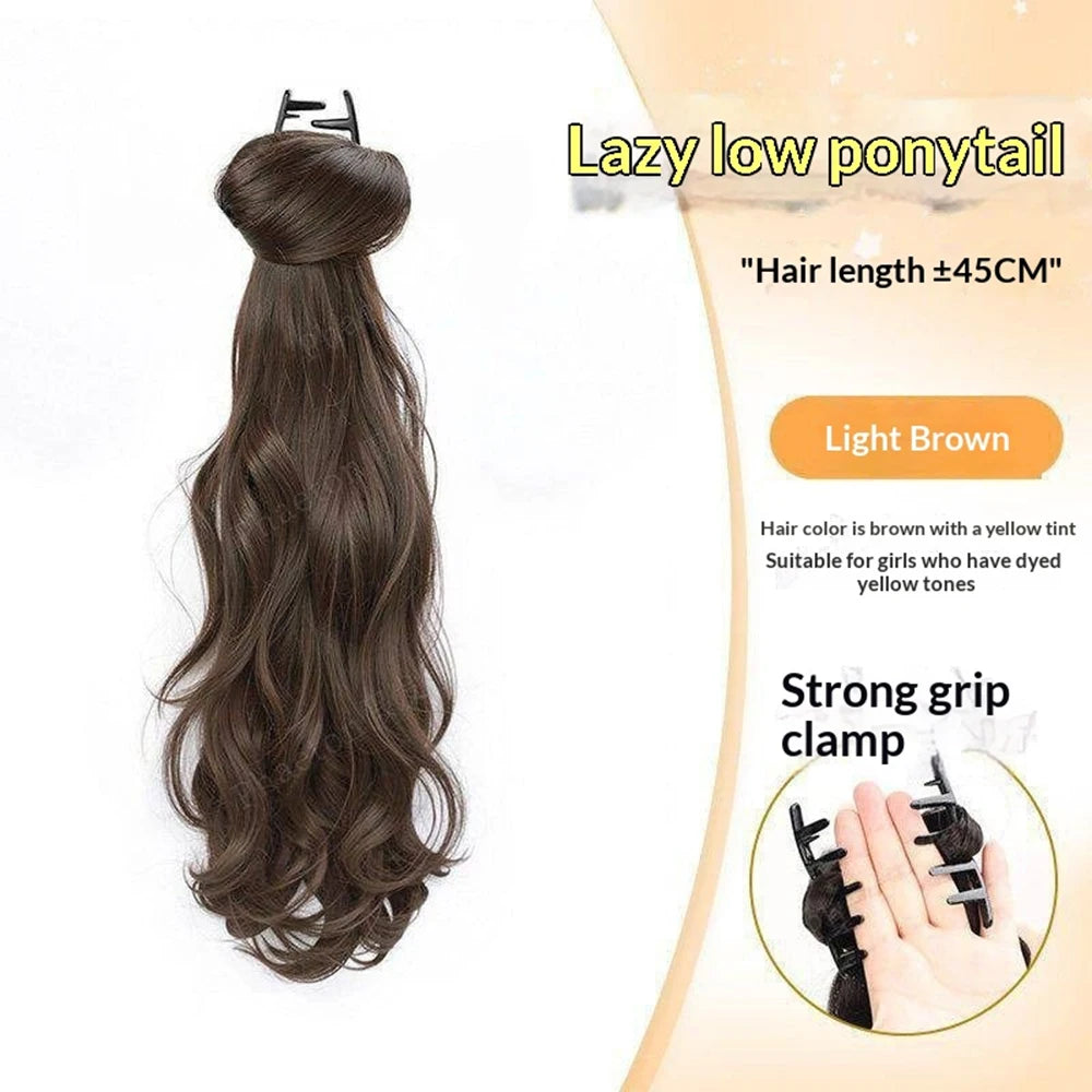 Wig Synthetic Ponytail  Low Side Ponytail Claw Clip Women's Layered Slightly Curly Big Wave Natural Braid Wig