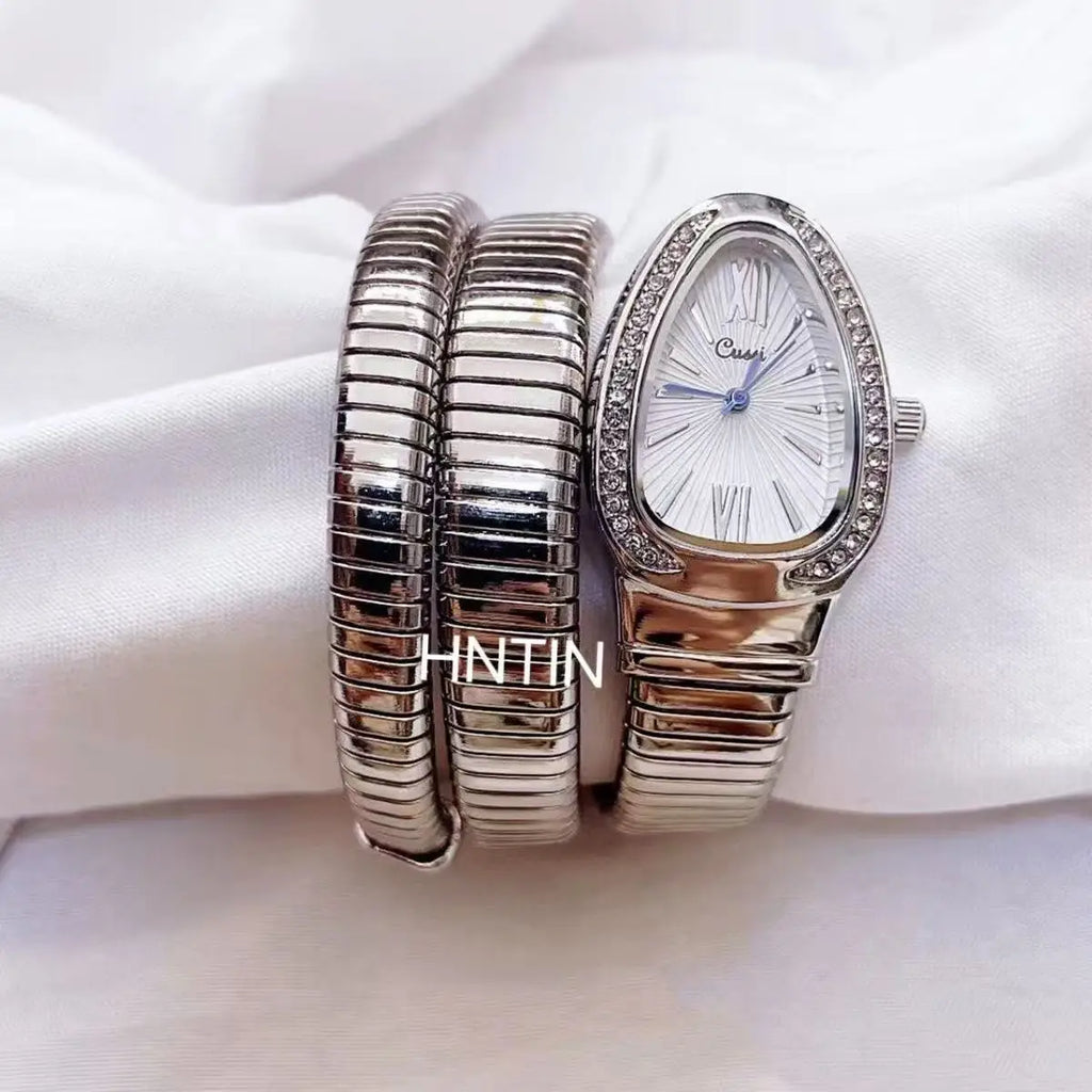 Fashionable Women's Snake-Shaped Bracelet Watch With Unique Design, Snake Coil, Elegant Bracelet, Ladies' Quartz Watch With Roma
