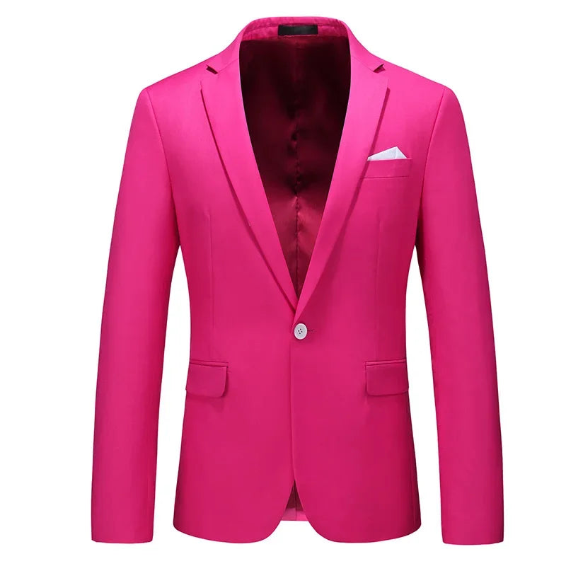 Green Men's Suit Jacket, Single Button V-neck Dress Coat, Fashion Men Slim Blazer, Suitable for All Seasons Terno Masculino