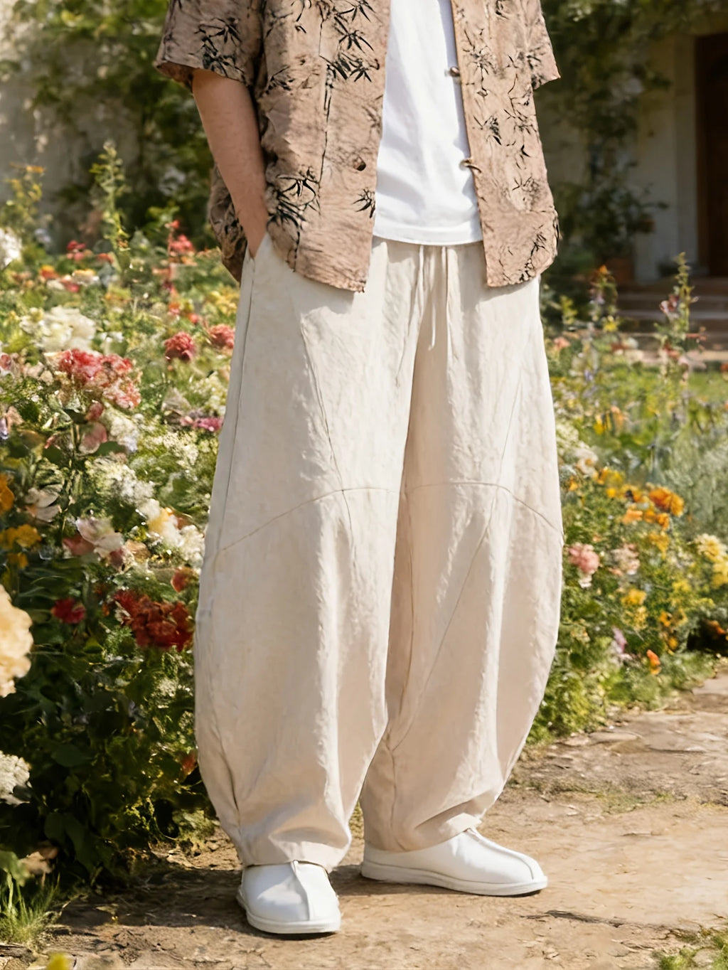 FGKKS Men's Pants Fashion Brand New Chinese Style Cotton Spring Luxury Casual Loose Oversize Male Wide Leg Trousers