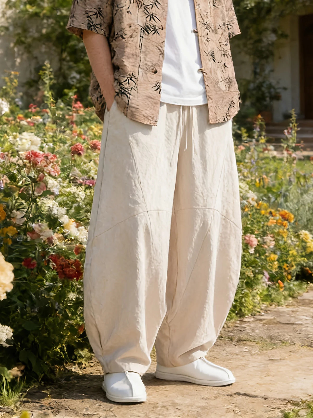 FGKKS Men's Pants Fashion Brand New Chinese Style Cotton Spring Luxury Casual Loose Oversize Male Wide Leg Trousers