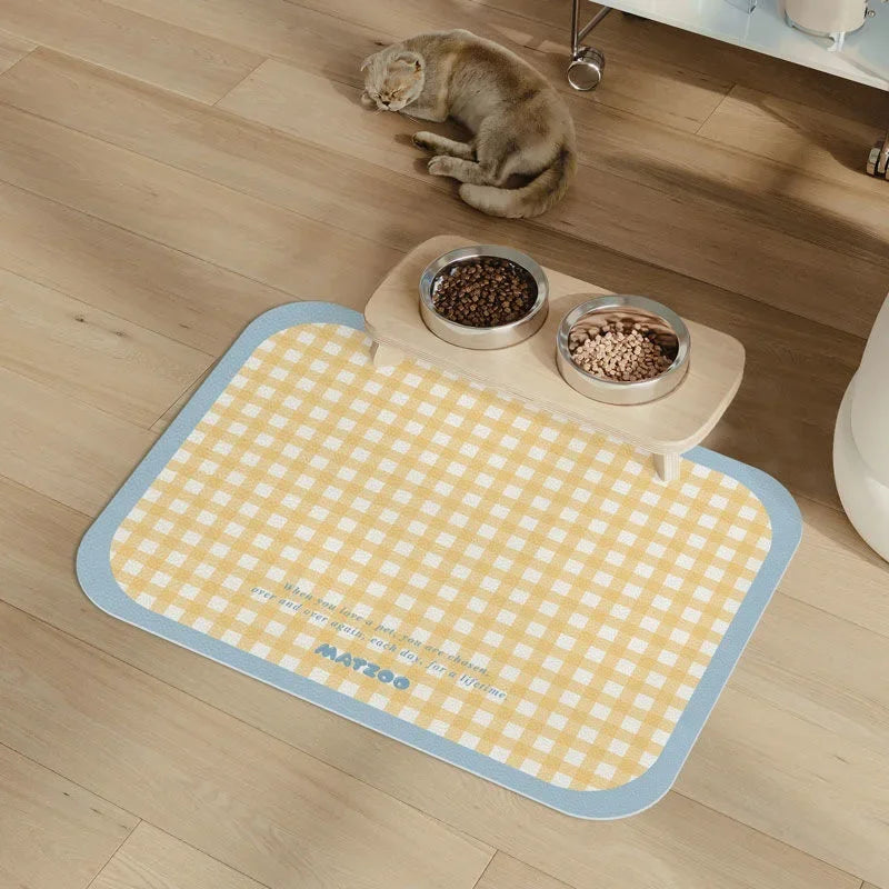 Pet Feeding Mat for Cats Dogs Dirt-Resistant Scratch-Proof Spill-Proof  Checkered Non-Slip Easy To Clean Food Water Bowl Mat