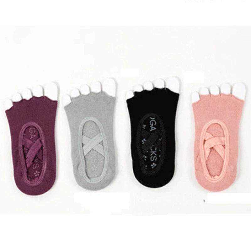 Yoga Sock Women Mid Tube Cotton Sock Silicone Indoor Fitness Pilates Sport Socks Female Floor Dance Exercise Bandage Five Toe