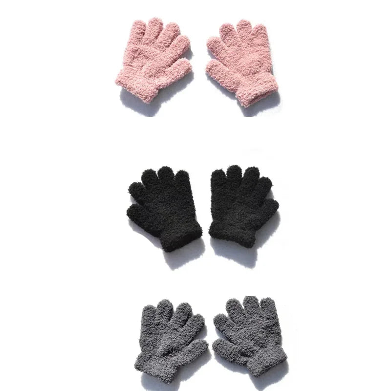 New 1-4Y Kids Gloves Winter Baby Plush Coral Gloves Toddler Full Fingers Cute Mittens Warm Windproof Glove For Boys Girls