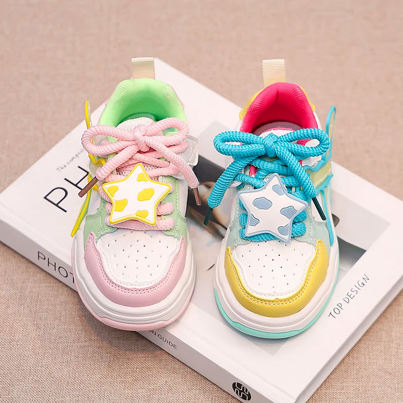 Kids Sneakers Versatile for Girls Tennis Shoes Fashion Causal 2024 New School Children Running Shoes with Cute Stars Non-slip