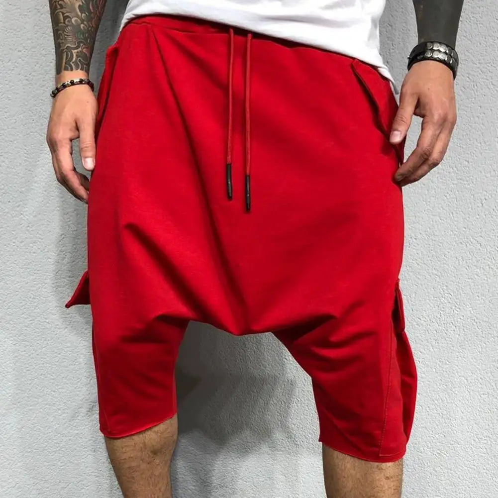 Cotton Low Crotch Hip Hop Men Pants Baggy Harem Pants Soft Drawstring Solid Color Casual Loose Pants Cropped Trousers