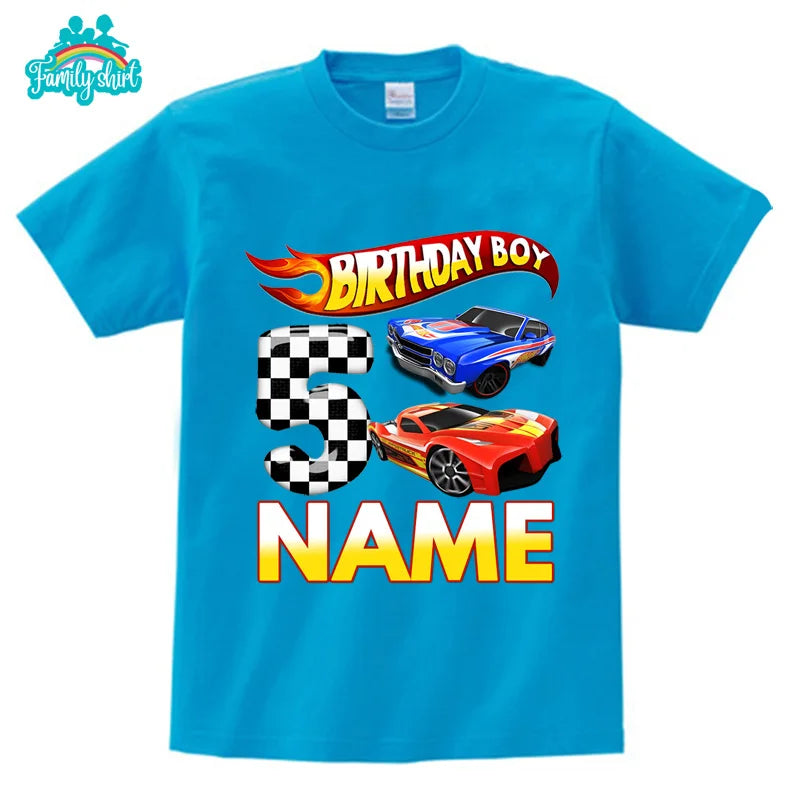 Kids Racing Birthday T Shirt 5 Year Old 2nd T Shirt Kids Shirts for Children Party BOYS Summer Custom Name Toddler Baby T Shirts