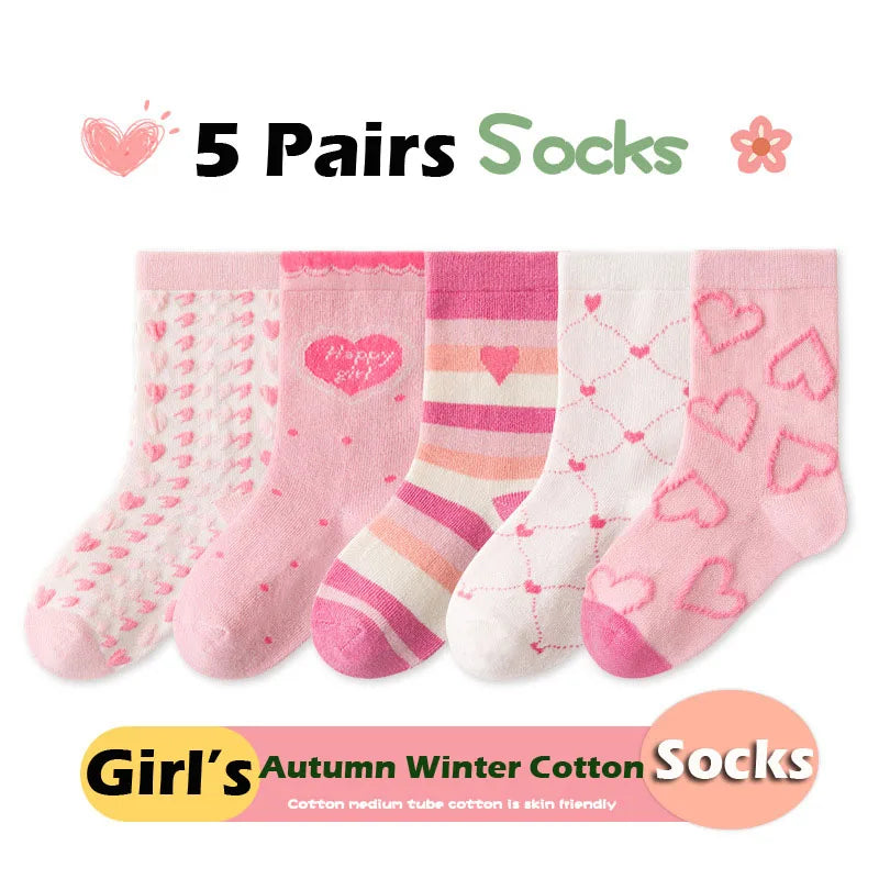 Children Socks Spring Autumn Cotton Socks 5 Pairs Girls Fancy Lace Solid Socks Kids