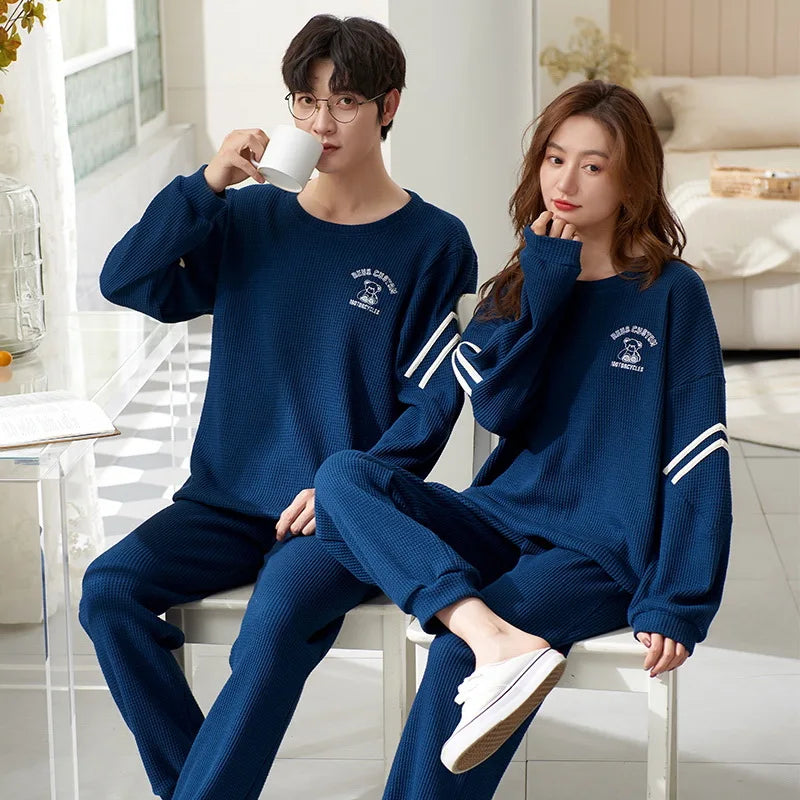 Cartoon Cute Pajamas Set For Women Men Cotton Couples Homewear Autumn Spring Long Sleep Tops Pant Nightwear Mujer hombre