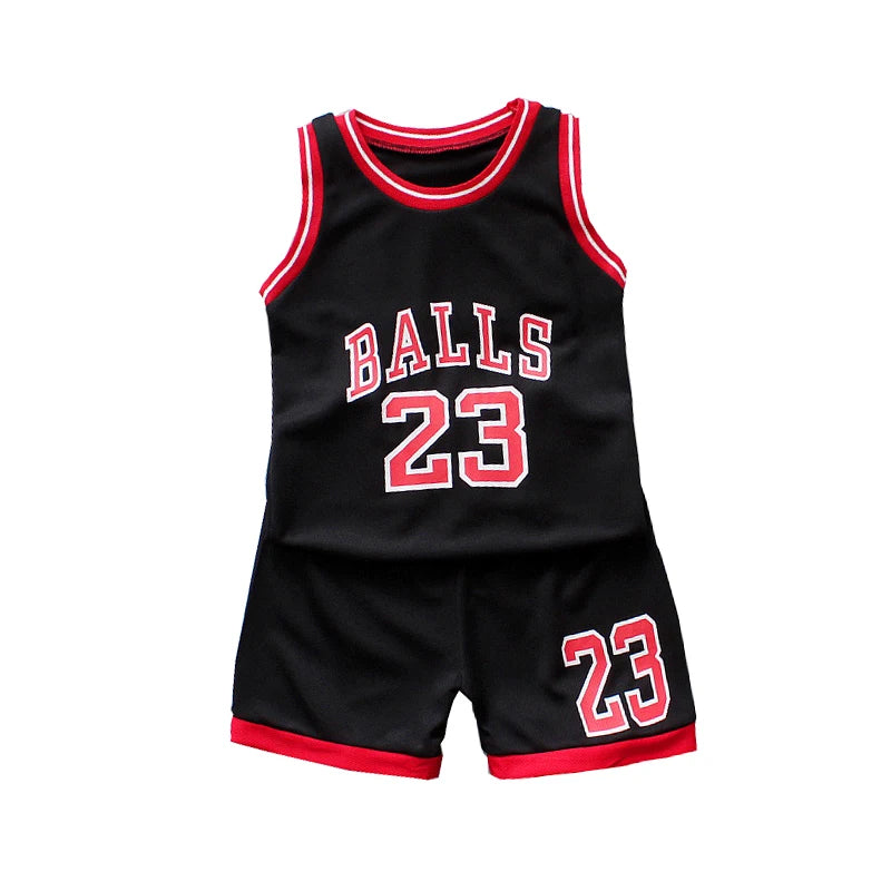 Boys 2pcs Basketball Sports Clothes Set Summer Fashion Leisure Letters Sleeveless Vest And T-shirt Combo for Kids