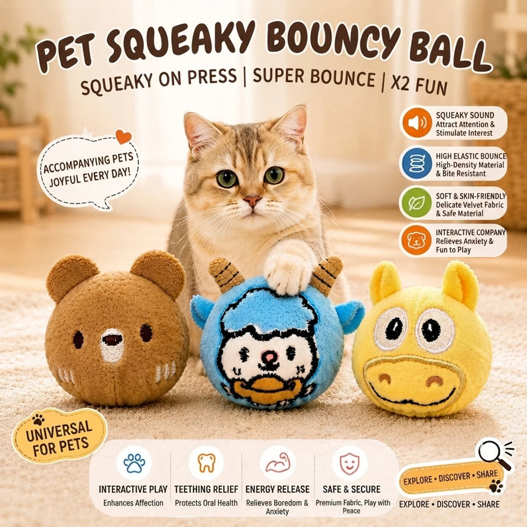 Cute Cartoon Plush Bouncy Ball Pet Toy Interactive Chew Toy for Dogs & Cats Ideal for Indoor Play of Small and Medium Pets