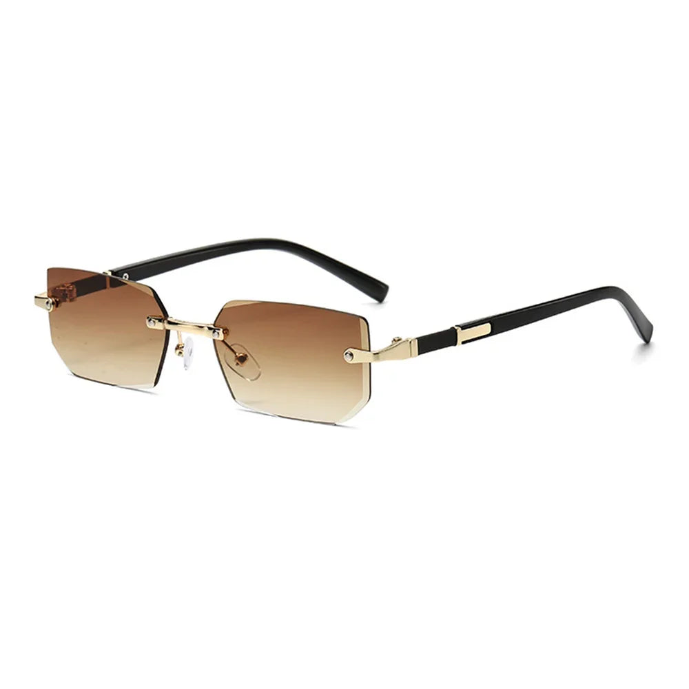 Trendy Rimless Sunglasses for Men Women Fashion Frameless Rectangle Sun Glasses Retro UV400 Shades Summer Traveling Eyewear