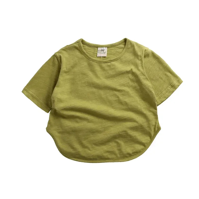 Summer New Kids Girls T Shirts Solid Color Short Sleeve Loose Baby Boys Tops Fashion Children Clothing T-shirts 1-7 Years