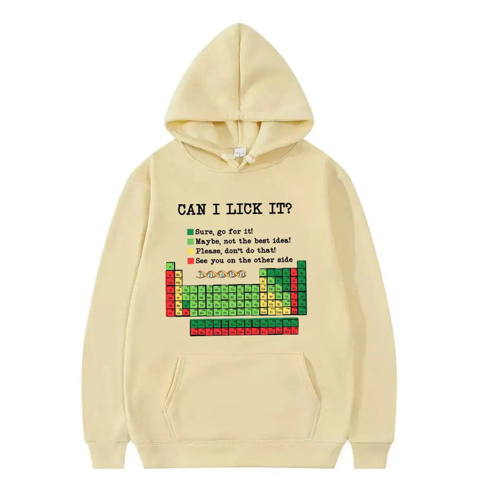 Funny Periodic Table“Can I Lick It? Chemistry Print Hoodie Men Women Casual Hoodies Long Sleeves Hip Hop Vintage Sweatshirts Top
