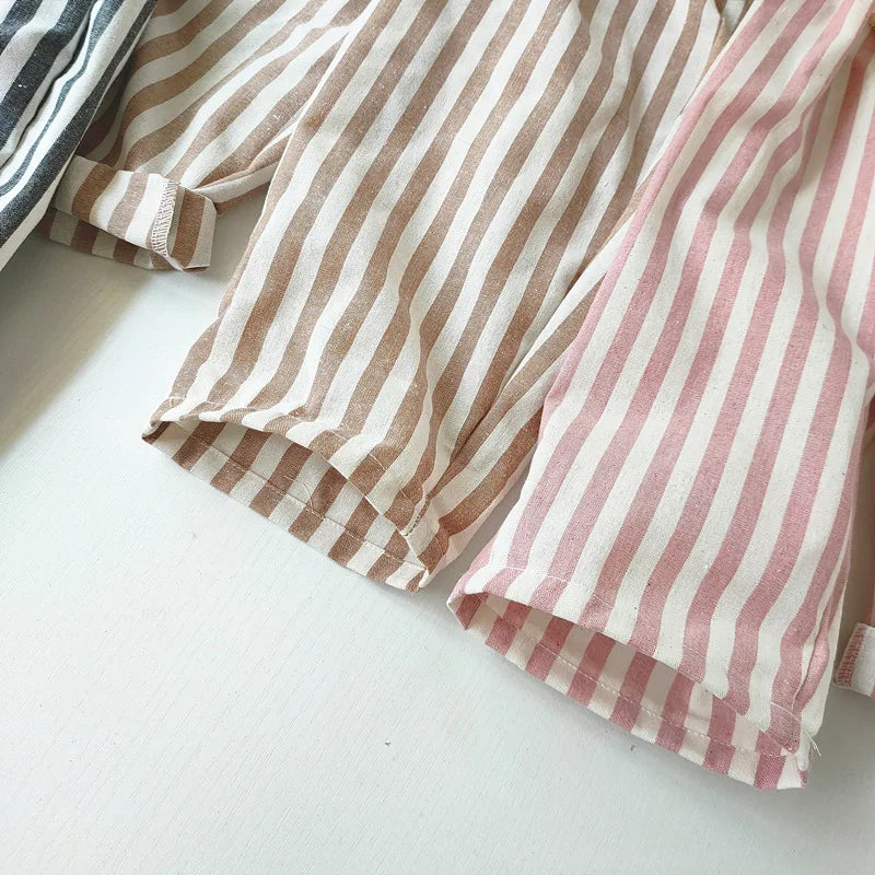 Linen Cotton Stripe Pants for Boys Girls Summer Autumn Casual Loose Kids Children's Trousers