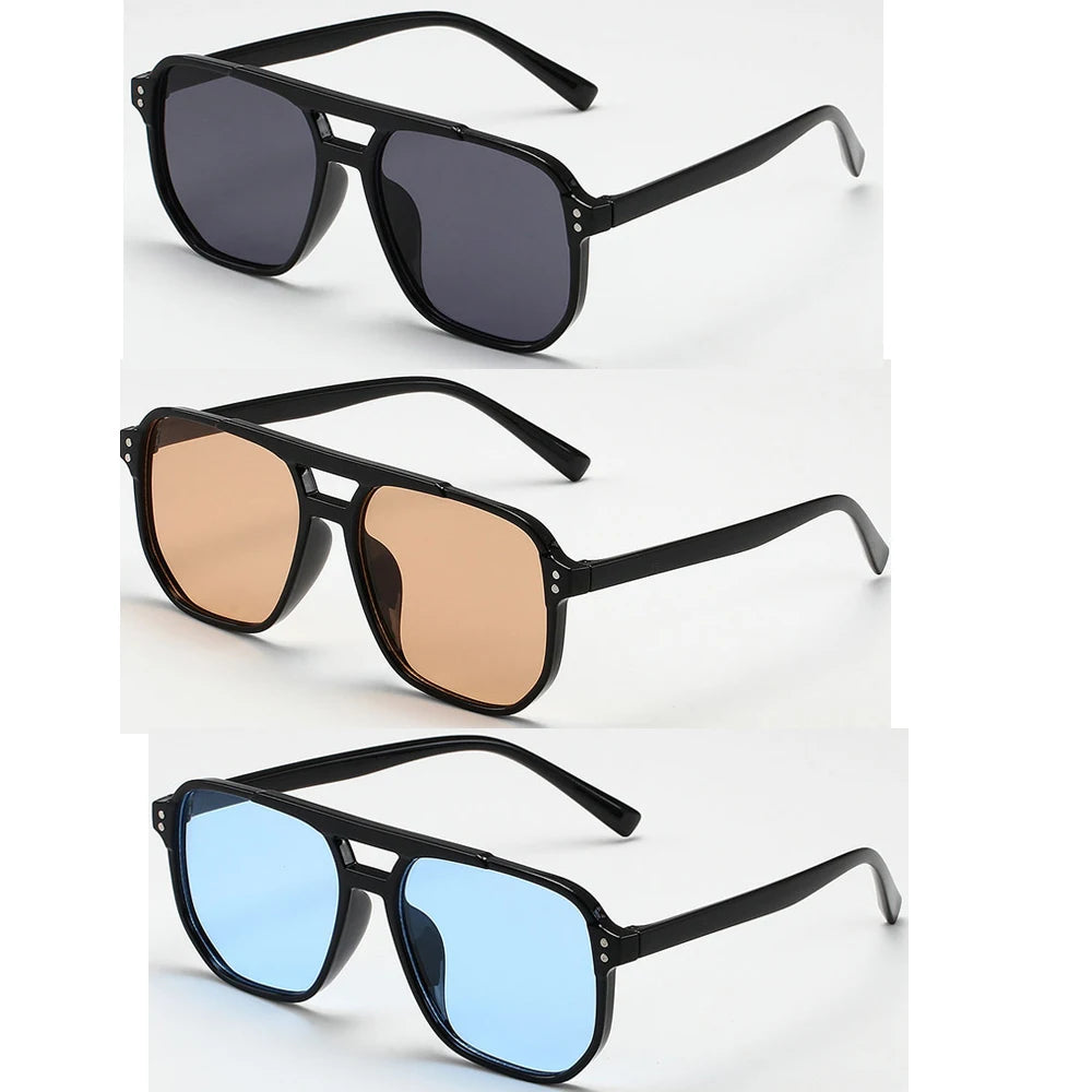 Women Men Square Sun Glasses Retro Polygon Sunglasses Female Black Vintage Fashion Ladies Sunglasses Double Beam Eyeglasses
