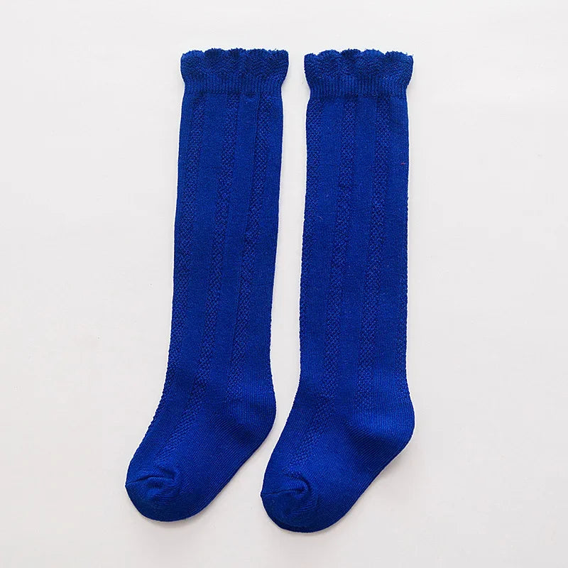 New Spring Autumn Baby Girls Cotton Knee High Socks Kids Girl Long Socks Toddler Double Needle Socks