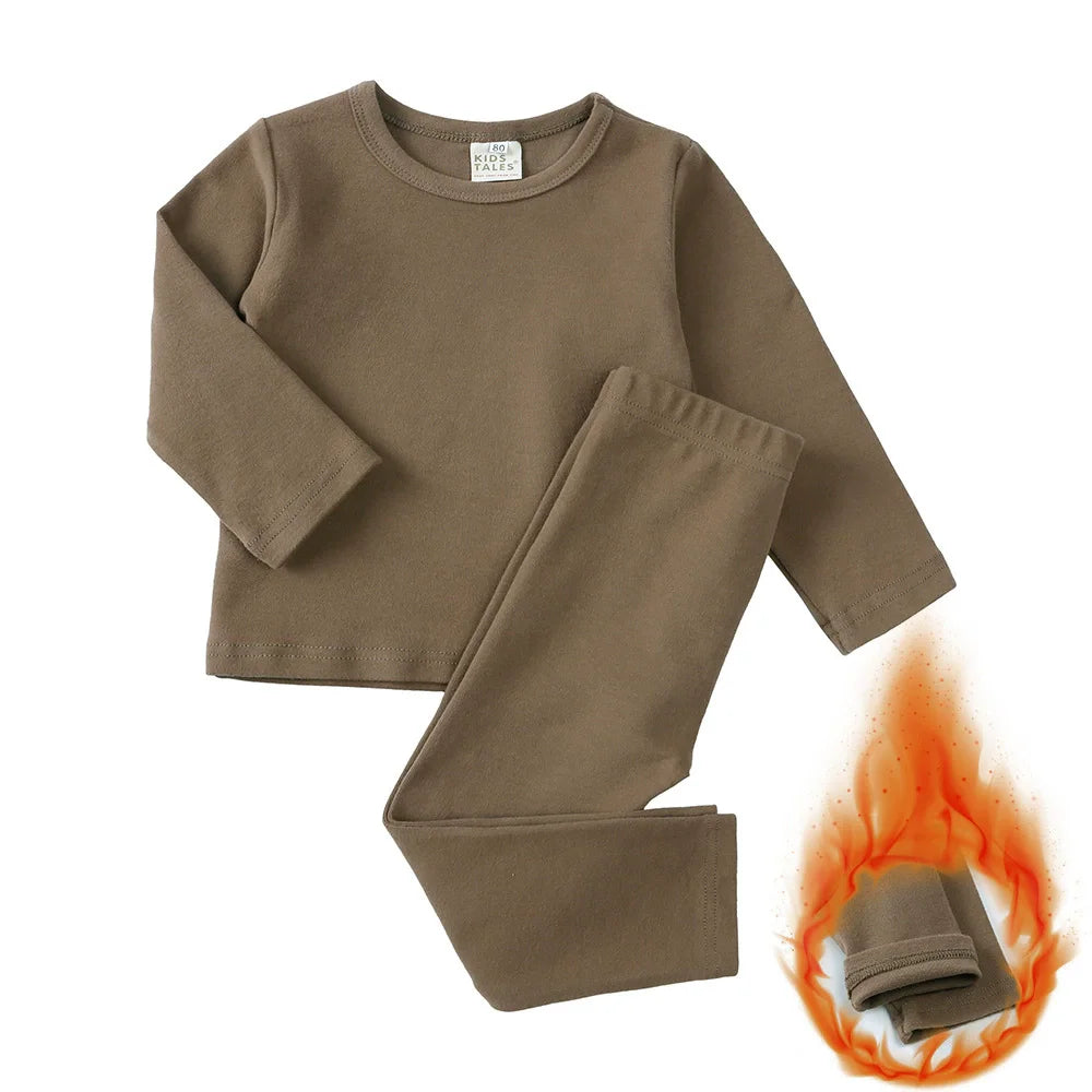 Fashion Solid Toddler Girl Pajamas Set Cotton Long Sleeve Warm Pajamas Pants 2 PCS Winter Pajamas for Kids 1-9 Years