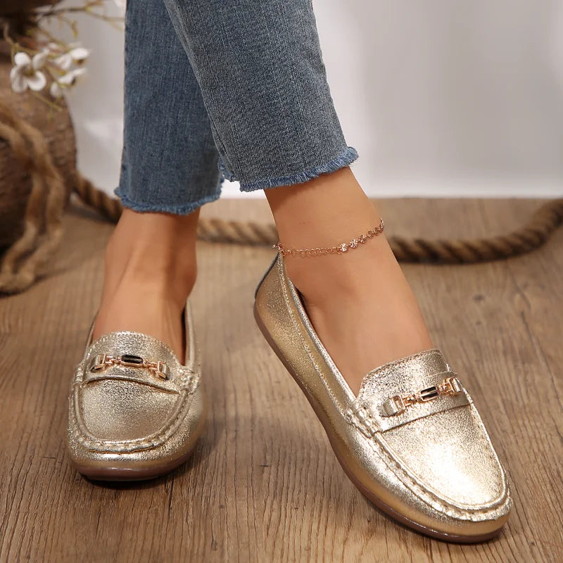 Women Shoes Nurse Loafers Shoes Classics Flats Zapatos Mujer Comfortable Flat Shoes Women Golden Casual Leather Women's Footwear
