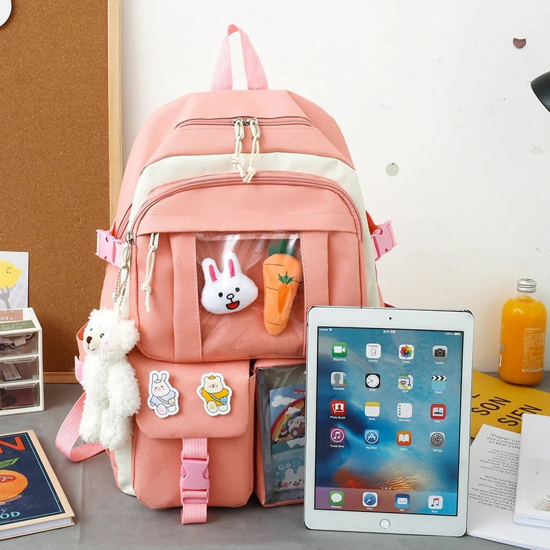 4 Pcs Sets Children's School Backpack Kawaii Women's Backpack Bookbag School Bags for Teens Girls mochilas para niñas 가방 рюкзак