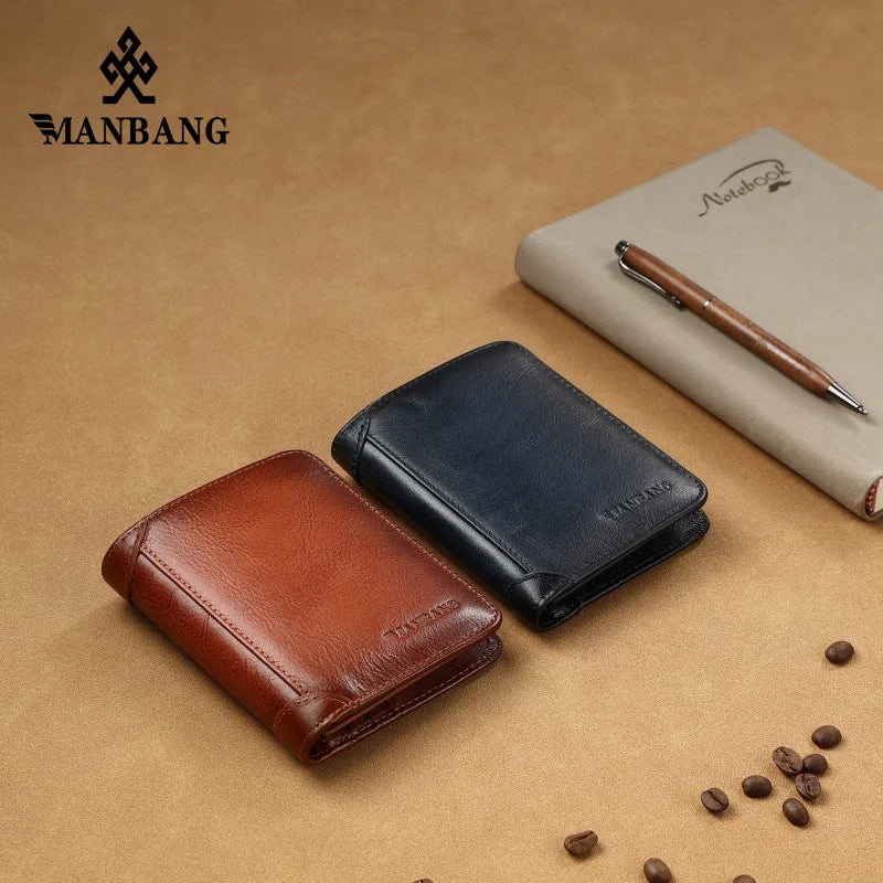 Manbang Men's Wallets RFID Leather Trifold Wallets For Men with ID Window and Credit Card Holder high quality