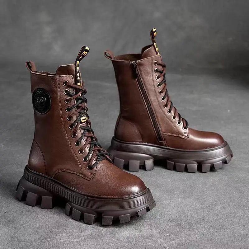 Boots Woman Winter 2025 New In Half Boot Booties Genuine Leather and fur Leather Punk Chelsea Gothic Y2k Shoes for Women Padded