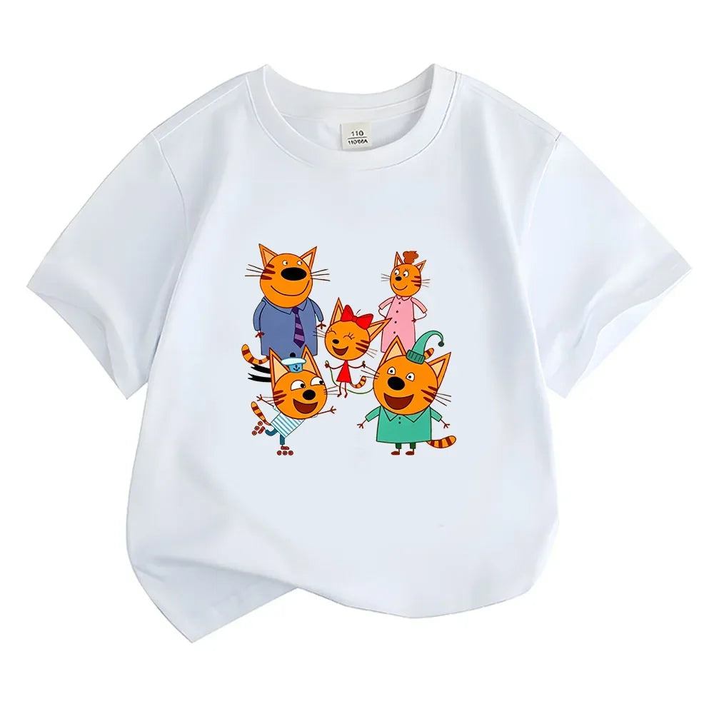 100% Cotton Kid-e-cats Children's T-Shirt 2-12 Years Cartoon Print Kids Tees Cute Casual Tops O-Neck Short Sleeve Summer Wear
