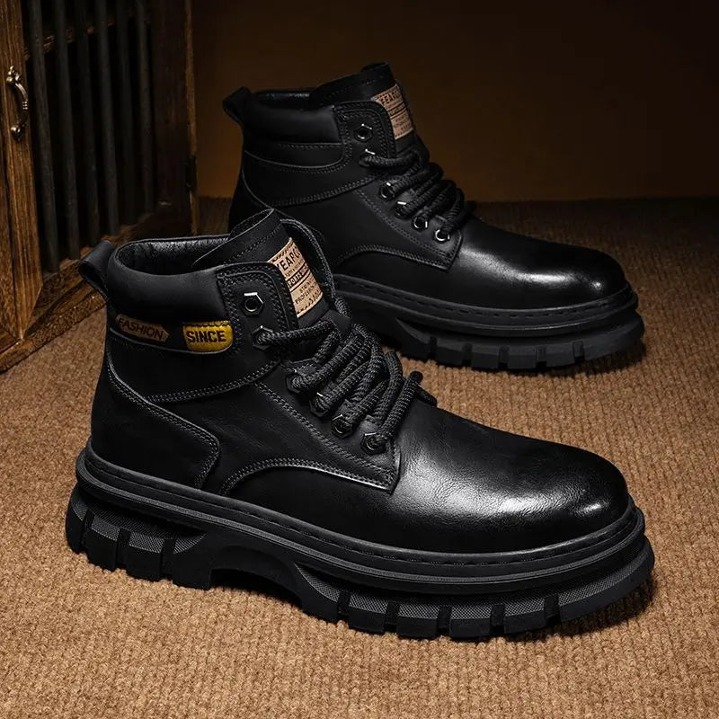 Vintage Men Platform Ankle Boots Autumn Winter British Chelsea Leather Boots Outdoor Non Slip Warm Casual Work Boot Botas Hombre