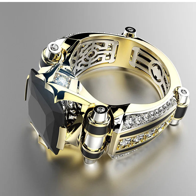 Luxury Mens Jewellery Rings for Men Gothic Stainless Steel Ring Gold Color Square Stone Fidget Ring Vintage Jewelry