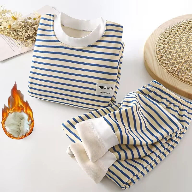 0-5-Year-Old Baby Plush Children's Pajamas Solid Color Long-Sleeved Pants Breathable Pajamas for Boys and Girls Casual Wear