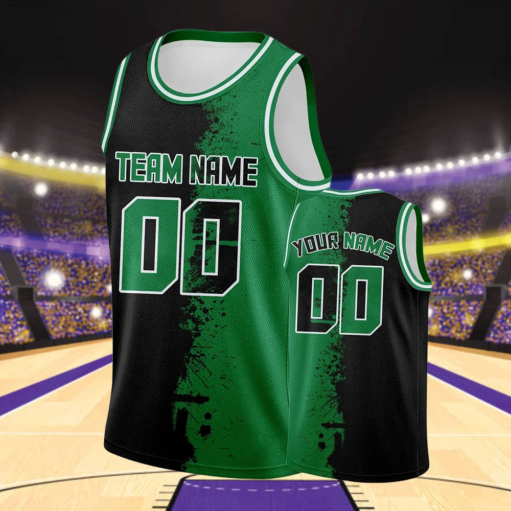 Custom Basketball Jersey Green Black Personanlized Printed Team Name Number Logo Basketball Shirt for Youth Men Women