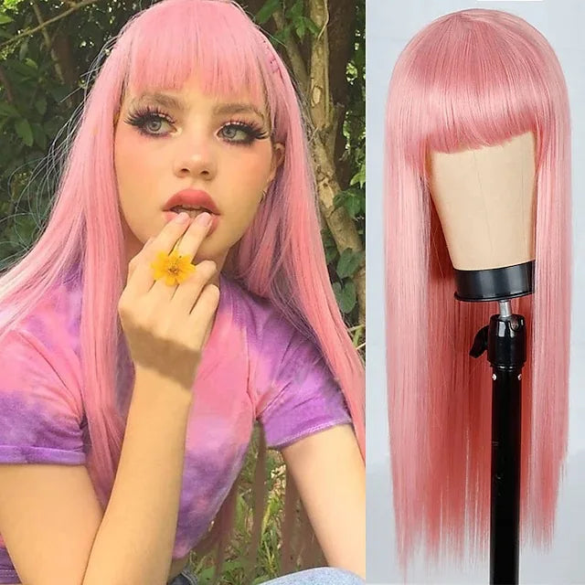 Wigs for Women Yellow and Black Wig Long Straight hair Cosplay Wig Halloween wig Two Tone Ombre Color Women Synthetic Hair Wigs