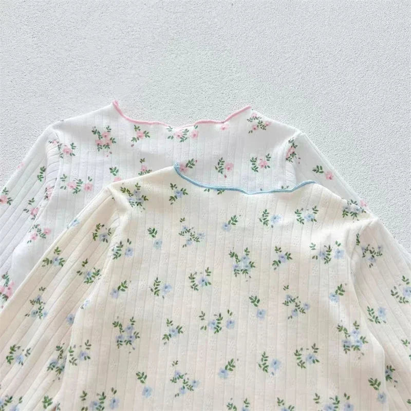 Soft Breathable Kids Newborn Baby Pajamas Set 0-3Y Infant Pink Floral Cotton Home Wear Suit Toddler Girls Sweet Loungewear